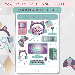 Gamer Sticky Cookie Digital Download stickers , Planner Printable PNG stickers