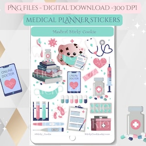 Digital Medical stickers, Downloadable Printable Health Doctor Nurse clipart PNG Planner stickers