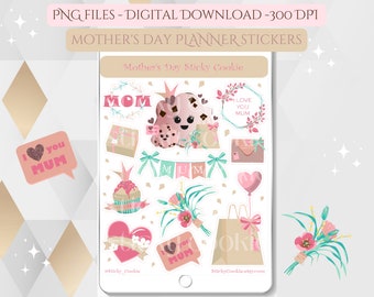 Digital Mother's Day stickers, Downloadable Printable Mum PNG Planner stickers