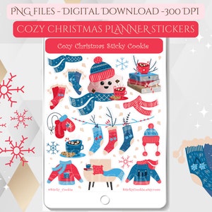 Digital Cozy Christmas stickers, Downloadable Printable Warm Christmas PNG Planner stickers
