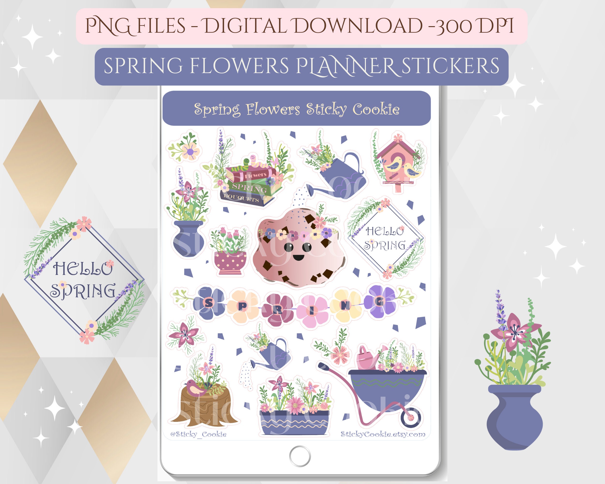 Spring Sticker For Microsoft Doc Digital Spring Stickers, Downloadable Printable Flower PNG Planner ...