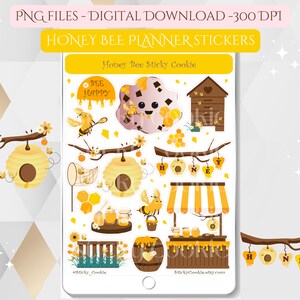 Digital Honey Bee stickers, Downloadable Printable Queen Bumble Bee, cute PNG Planner stickers