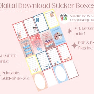Printable Classic Happy Planner sticker Boxes, Miss Crafty Sticker Boxes, HP Digital download sticker boxes