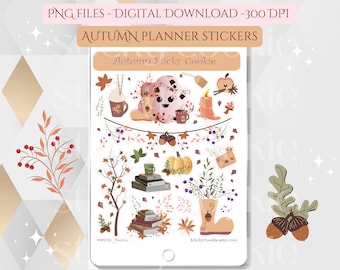 Autumn Planner Stickers: Cozy Fall PNG Graphics (Digital Download)