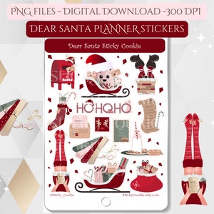 Adesivos digitais Querido Papai Noel, cartas de Natal para impressão para download para Papai Noel, feriado, clipart festivo Adesivos de planejador PNG