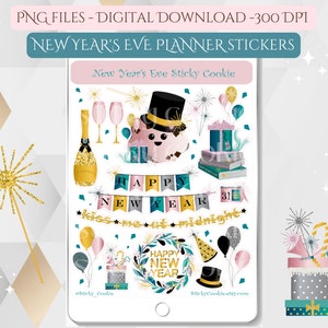 New Year&#39;s Eve Planner Stickers: Printable PNG (Digital Download)