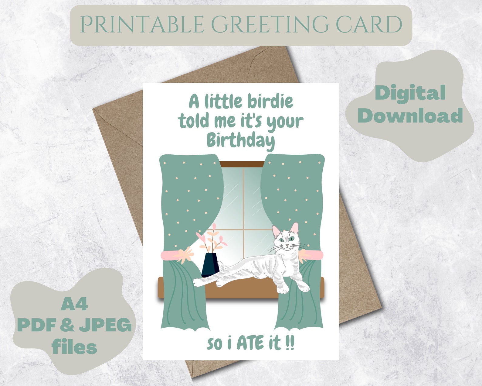 Printable Birthday Card.funny Printable Birthday Card.downloadable ...