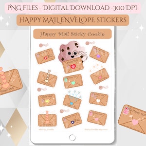 Happy Mail Printable Envelopes PNG Stickers, Digital Download Planner Stickers