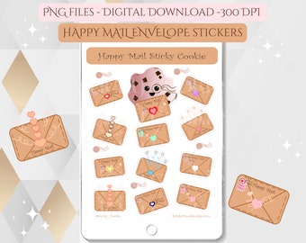 Happy Mail Printable Envelopes PNG Stickers, Digital Download Planner Stickers