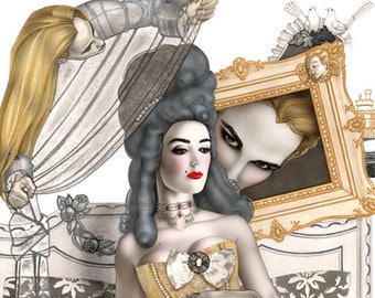 Vampire room Cinderella fairy tale handpainted as fine art print glossy burlesque pinup by worlds greatest living pinup artist Sara Horwath