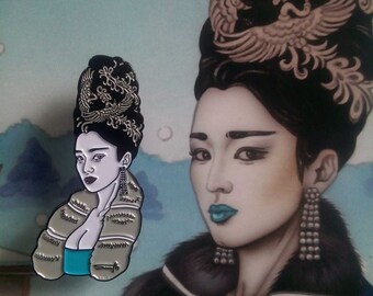 Geisha nieve asia y zorros pin-up pintados por Sara Horwath pin-up brillante arte burlesque _114 láminas, ACCESORIOS: pin esmaltado, espejo de bolsillo