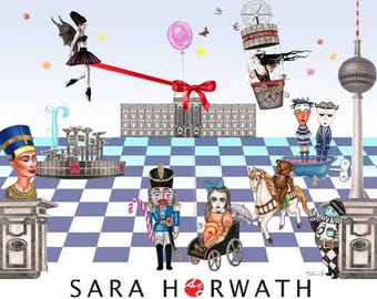 modern fine art print glossy * In love with Berlin " from handpainted burlesque pinup by worlds greatest living pinup artist Sara Horwath