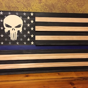 Thin Blue Line Challenge Coin Display Punisher