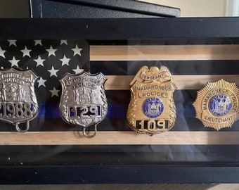 Thin Blue Line 4 Badge Display Shadow Box