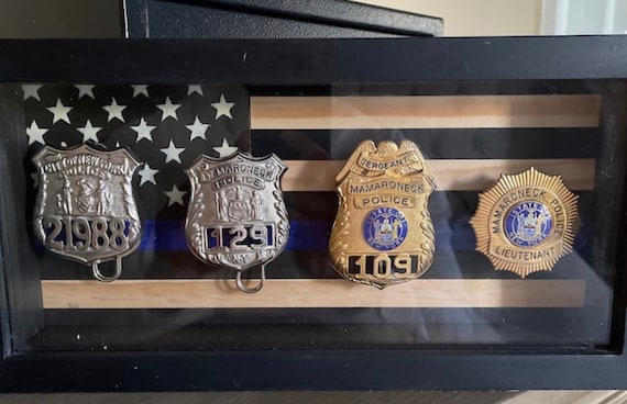 Thin Blue Line 4 Badge Display Shadow Box