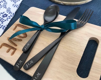 Personalized 8-piece kitchen dining TILLAGD cutlery set with name initial for dinner parties, wedding, housewarming and birthday gifts