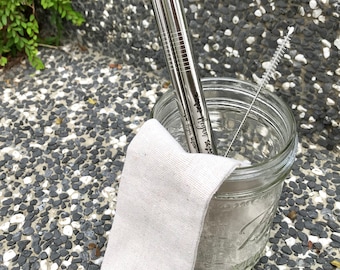 Personalized Eco-friendly 2-piece Stainless Steel Straw Set with Pouch and Name Engraving