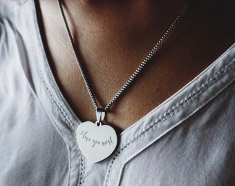 Personalized Heart Pendant Necklace with custom engraved message and name