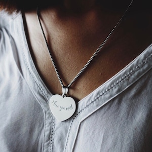 Personalized Heart Pendant Necklace with custom engraved message and name