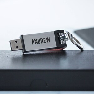 USB Thumbdrive with Leather Strap, Personalized with Customized Icons for Boyfriends, Husbands and Partners