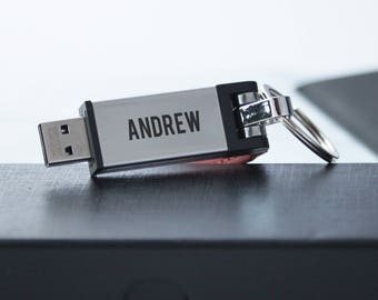 USB Thumbdrive with Leather Strap, Personalized with Customized Icons for Boyfriends, Husbands and Partners