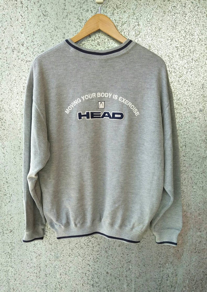 Vintage HEAD Crew neck Sweatshirt Jumper Casual Designer Brand Grey Big Logo image 1