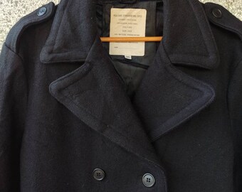 Vintage 80s Pea Coat Mill Spec Wool Coat Jacket Double Breast