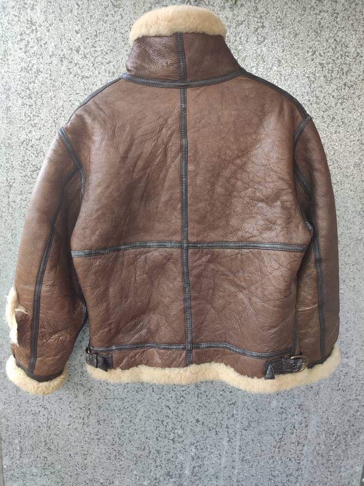 Men's B3 Bomber Vintage Brown Genuine Sheepskin Real Fur