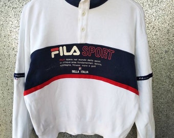 Vintage FILA SPORT sudadera fila medio botón jumper hechizo cuello redondo