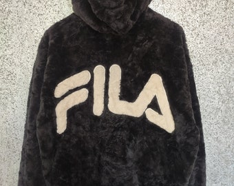 Vintage Fila cremallera sudaderas con capucha suéter de lana gran logotipo deletrear fila