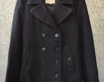 Vintage 1990s 100% Wool Pea Coat Jacket / Wool Jacket / Vintage