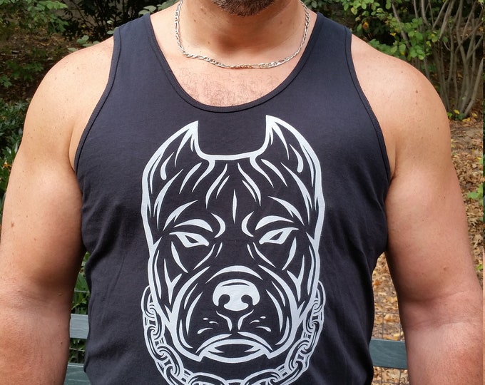 Featured listing image: GAY PUP SHIRT, black tank top with "bad puppy" text and image on a Gildan brand all cotton tank top