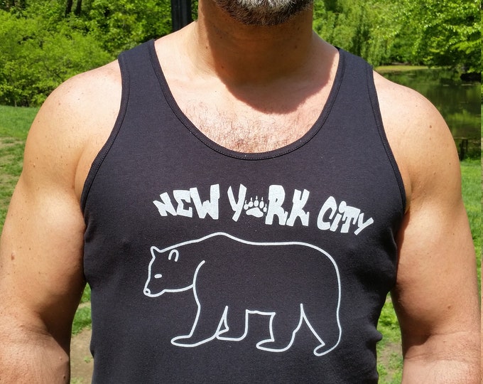 Featured listing image: GAY BEAR SHIRT, "New York City" black bear, Gildan brand, all cotton tank top