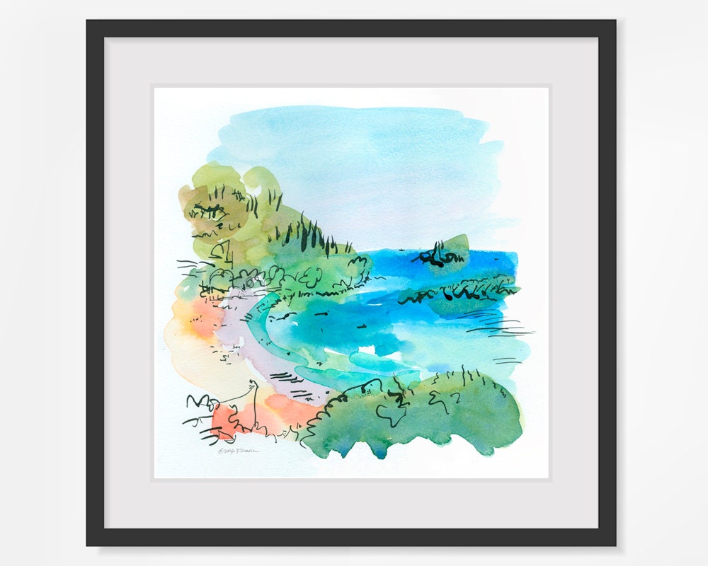 Art Print Landscape Tropical Beach Ocean Water Blue Green Aqua | Etsy
