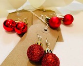 Bauble Christmas earrings 2.5 cm festive silver plated ear wires present topper gift tag party jewellery sister friend glitter sparkly Noel
