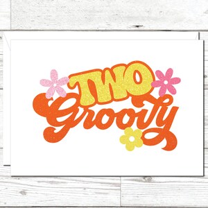 Deux groovy, anniversaire pour hippie, fête de 2e anniversaire, fleur groovy, signe de la paix, carte Flower Power, carte de 2e anniversaire, carte scintillante