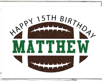 Personalized Football Birthday Card: Name & Age - Glitter optional