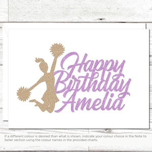 Carte d'anniversaire personnalisée à paillettes de pom-pom girl, carte de gymnaste, pom-pom girl avec pompons, carte d'anniversaire de pom-pom girl, carte pour pom-pom girl