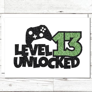 Carte à débloquer, Carte de niveau supérieur, Carte d'anniversaire numérotée, Amateur de jeux vidéo, Carte d'anniversaire de joueur, Carte contrôleur, Joystick, Carte scintillante