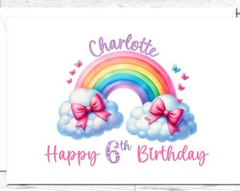 Personalized Glitter Rainbow Birthday Card: Watercolor Design