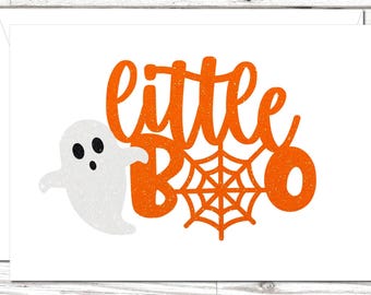 Little Boo Glittery Baby Shower Card: Halloween Pregnancy Announcement