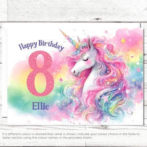 Personalized Sparkly Unicorn Birthday Card, Unicorn Lover, For Unicorn themed Birthday, Glittery Pretty Glittery Unicorn Birthday Card