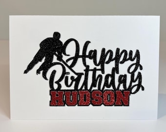 Personalized Hockey Birthday Card, Custom Name Sports Fan Gift for Boy Teen or Man