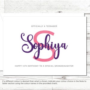 Officially a Teenager Card, Personalized Name and Initial Birthday Card, Teen Card, Card For Daughter, Granddaughter or Niece, 13th Birthday