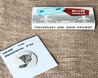 Chessie Cat Pin & Chesapeake And Ohio Railway Matchbook Collection ~ Advertising Set ~ Vintage Collectible