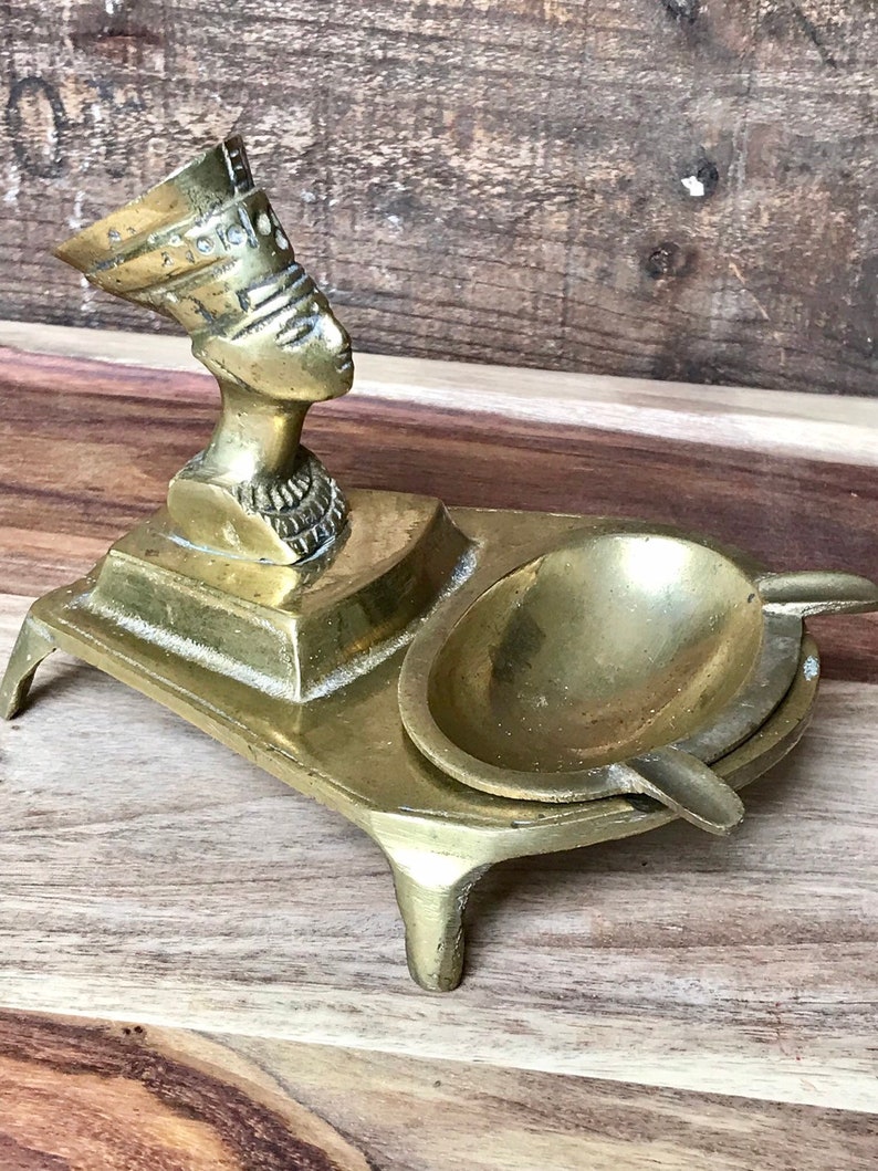Brass Egyptian Ashtray Queen Nefertiti Bust Vintage Etsy