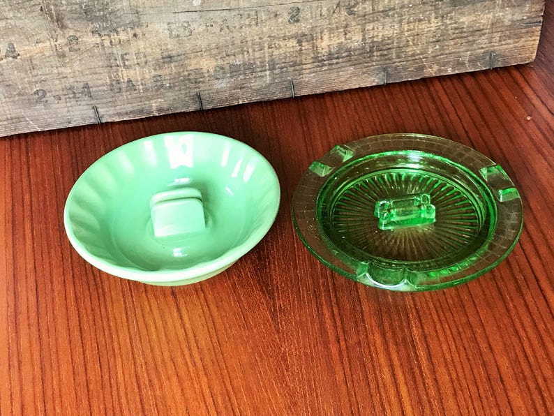 Glass Ashtrays Match Holder Set of 2 Depression Glass Etsy