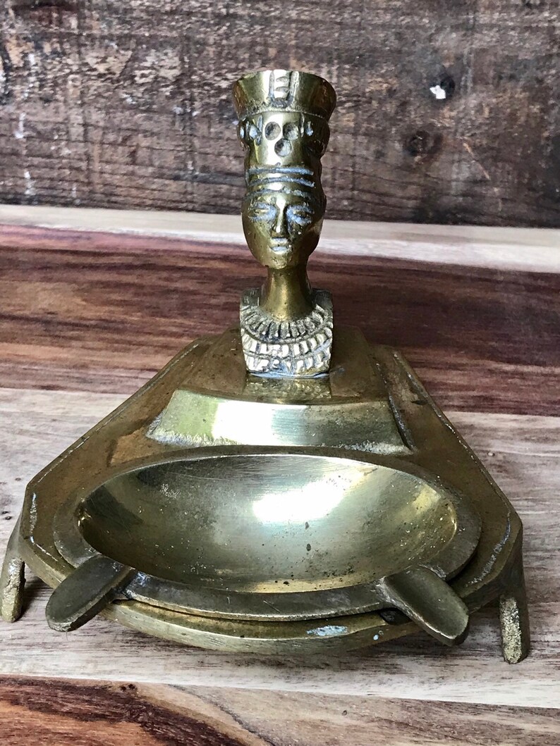 Brass Egyptian Ashtray Queen Nefertiti Bust Vintage Etsy