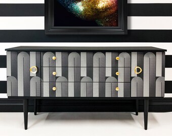 Upcycled retro sideboard, vintage TV unit, painted cabinet, upcycled drinks cabinet, mid century chest of drawers, retro cupboard, decoupage