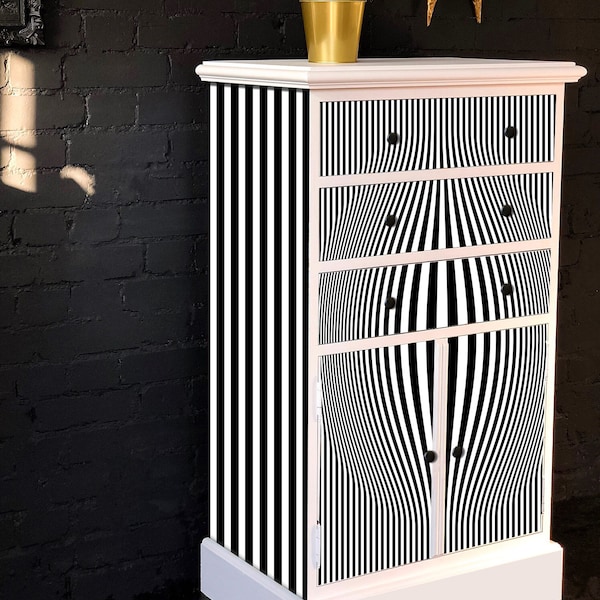 Upcycled Cabinet, Vintage Tallboy, Painted Cabinet, Upcycled Furniture, Geometric Cabinet, Painted Cupboard, Bedroom Storage